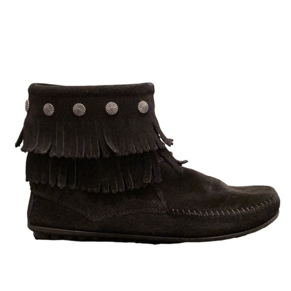 Minnetonka Shoes - Minnetonka Double Fringe Side Zip Moccasin Booties